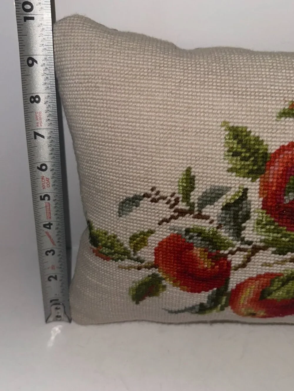 VTG handcrafted Needlepoint Pillow Apples on a Branch Rectangle 13